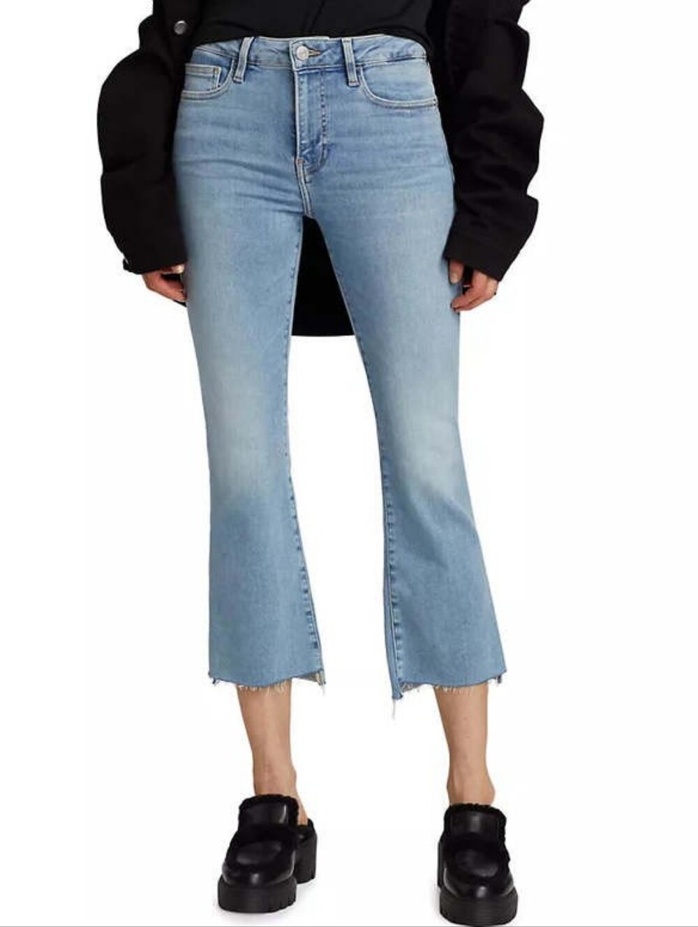 Frame | Le Crop Mini Boot High Rise Raw Step Hem Jeans w/ Stretch in Colorado.